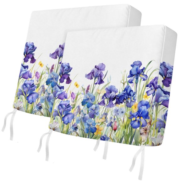 Watercolor Garden Spring Flower Iris Outdoor Cushion Covers Set of 2,Waterproof Patio Seat Cushion Slipcover Blossom Floral on White Washable Furniture Protector for Couch Sofa Chair,20x18in