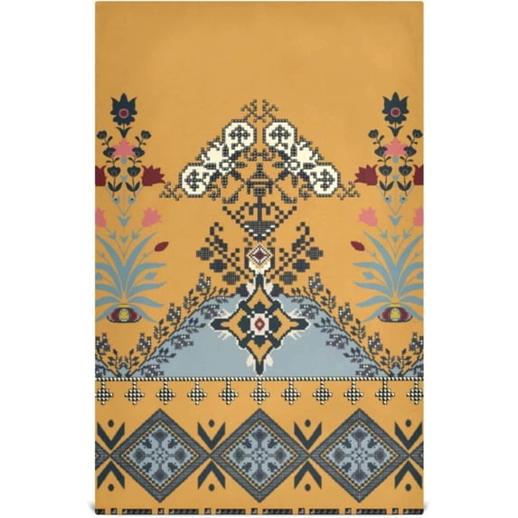 Watercolor Geometric Flower Tea Towels Set of 1 Ethnic Style Kitchen Dish Cloth with Hanging Loop, 18"x28"Lint-Free Absorbent Towel for Kitchen Drying Wiping and Cleaning