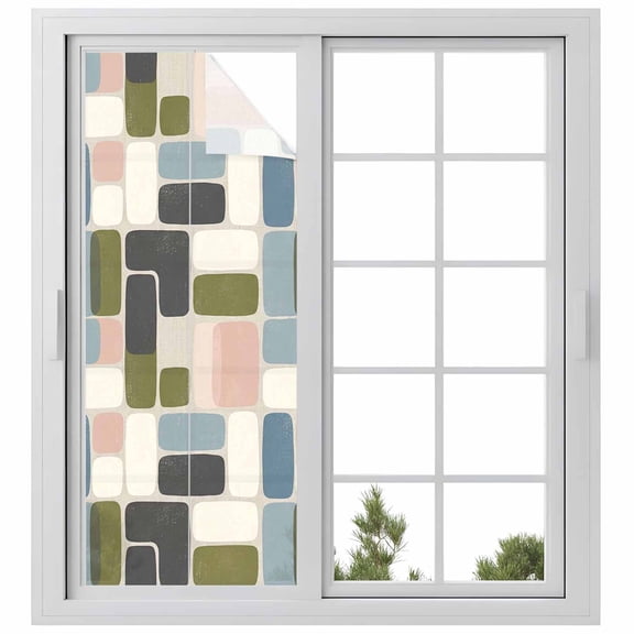Watercolor Geometric Pattern Window Privacy Film, Modern Minimalist Art Static Cling UV Sun Blocking Heat Control Window Tint Day and Night, Non-Adhesive One Way Windows Privacy Cover 23.6''x59''