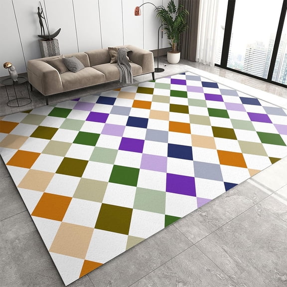 Watercolor Geometric Squares Area Rug, Abstract Mosaic Pattern Background Washable Rugs, with Anti-Slip Easy Clean Carpet for Living Room Bedroom Dining Room Home Office 2' x 3'