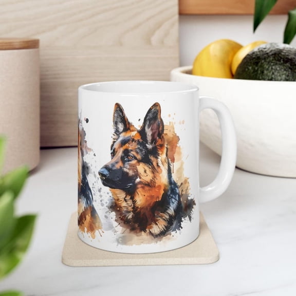 Watercolor German Shepherd Head Ceramic Mug, Dog Lover Gift, Animal Aroffee Cup, Pet Owner Present, Customizable Tea Mug, Gift Her.