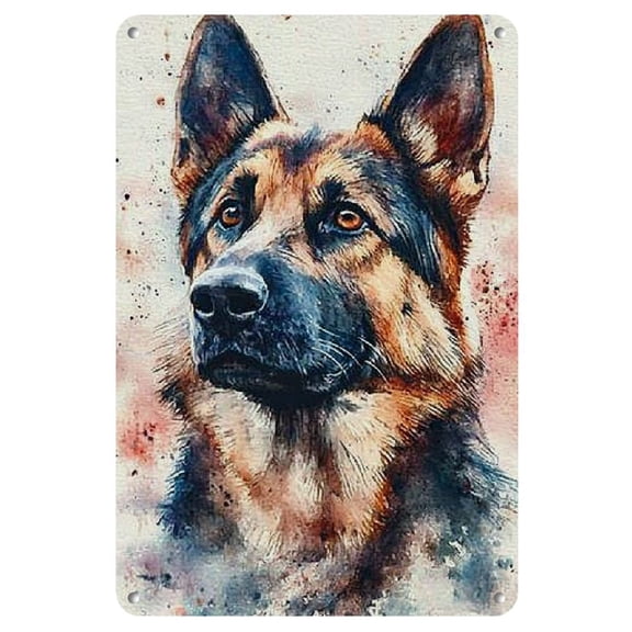 Watercolor German Shepherd Tin Sign Art Poster Metal Home Bathroom Decor Animal Decor Vintage Wall Decor Christmas Decor 8X12 in
