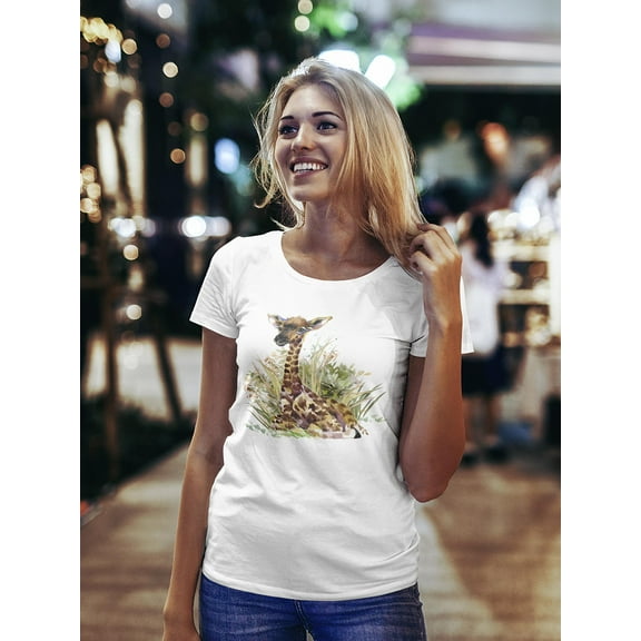 Watercolor Giraffe Wild Animals T-Shirt Women -Image by Shutterstock, Female Medium