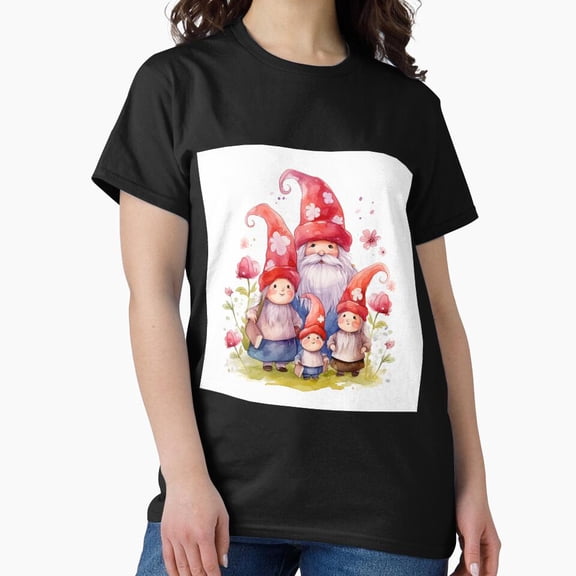 Watercolor Gnome Family Dad Mom Kids Cute Christmas Illustration Unisex T-Shirt, up to size 5XL