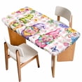thumbnail image 1 of Watercolor Gnomes Floral Table Cloths for 5 Foot Rectangle Tables, Spring Butterflies Flowers Pink Plaid Patio Waterproof Elastic Fitted Tablecloths, Washable Rectangular Table Cover for Camping, 1 of 8