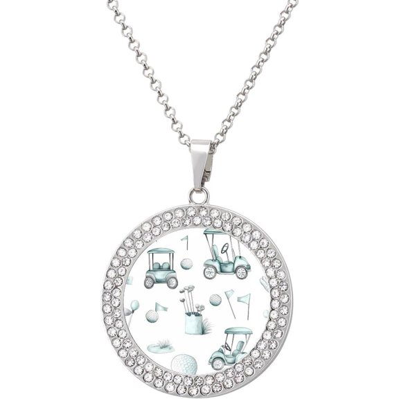 Watercolor Golf Quality Pattern Womens Necklaces Inlaid Crystal Round Alloy Pendant Necklace Tiny Gift Jewelry[b323]