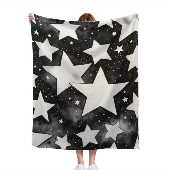 Watercolor Goth Emo Black and White Star Pattern Gothic Stars Punk Design Lightweight 50x60 Throw Blanket for Sofas, Home Decor, Travel, Lounging