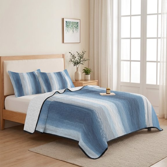Watercolor Gradient Line Texture 3 Pieces Quilt Set,1 Quilt with 2 Shams,Modern Art Abstract Ombre Bedspread Soft Lightweight Bedding Coverlet Comforter Set for All Season 68"x98"