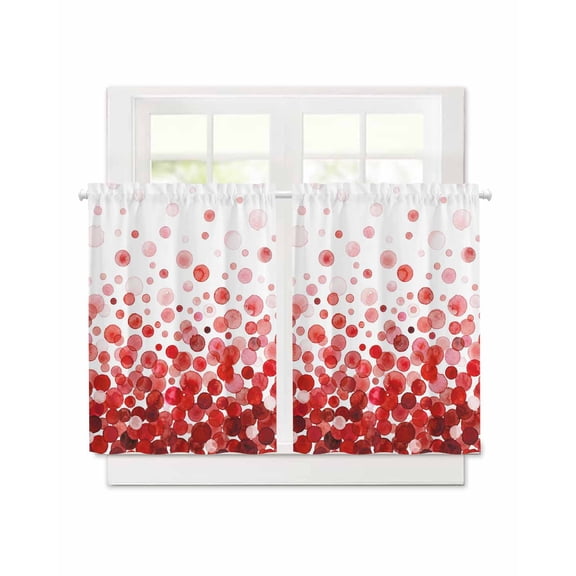 Watercolor Gradient Polka Dot Short Blackout Curtains 36 Inch Long,Abstract Red Ombre Circle Rod Pocket Kitchen Curtains,2 Panels Thermal Insulated Room Darkening Drapes for Bedroom,30"W x 36"L