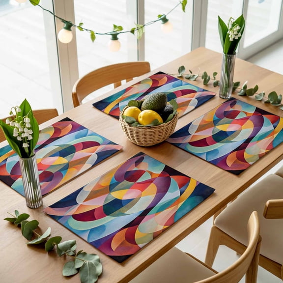 Watercolor Graffiti Color Block Placemats Set of 4,Wipeable Washable Table Mats for Dining Tables, Colorful Striped Abstract Art Place Mats for Kitchen Event Party Tabletop Decor