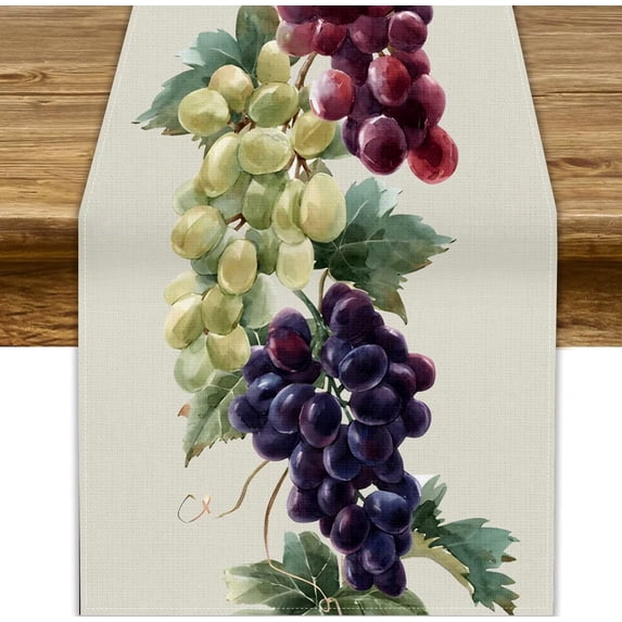 Rustic Modern Table Runner Watercolor Grape Table Runner 13x36inch, Vintage Autunm Fruit Vine ...