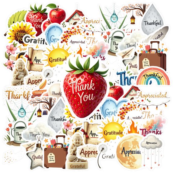 Watercolor Gratitude Theme Stickers, Waterproof Gratitude Theme Sticker for Water Bottle Laptop Phone Cases Planner Skateboard Luggage Helmet Party Favor Decor, Ideal for Adults Teens Teacher Rewards