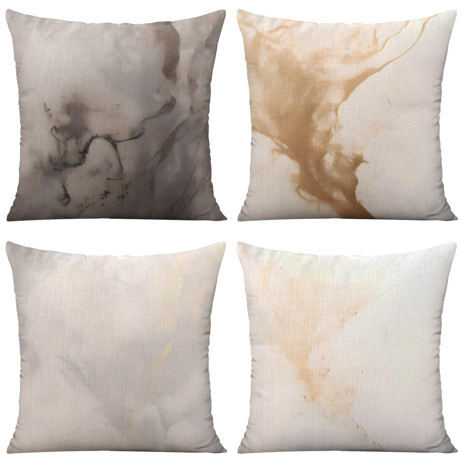 Watercolor Gray and Brown Throw Pillow Covers 20"x20", Set Of 4, Linen ...