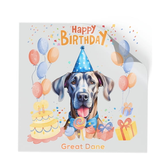 Watercolor Great Dane Happy Birthday Celebration Balloons Gift Party Cutout Transfer Sticker Danes Dog Lover Gifts Transparent Decal Art Decor - 00028