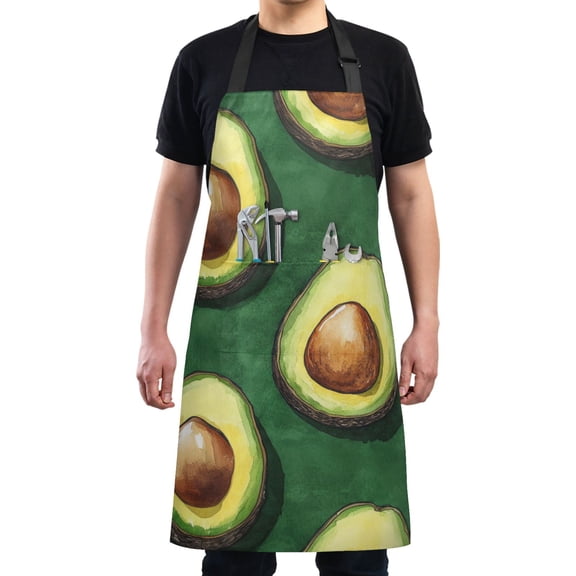 Watercolor Green Avocados Chef Kitchen Apron with Pockets for Women Waterproof Aprons for Cooking Baking