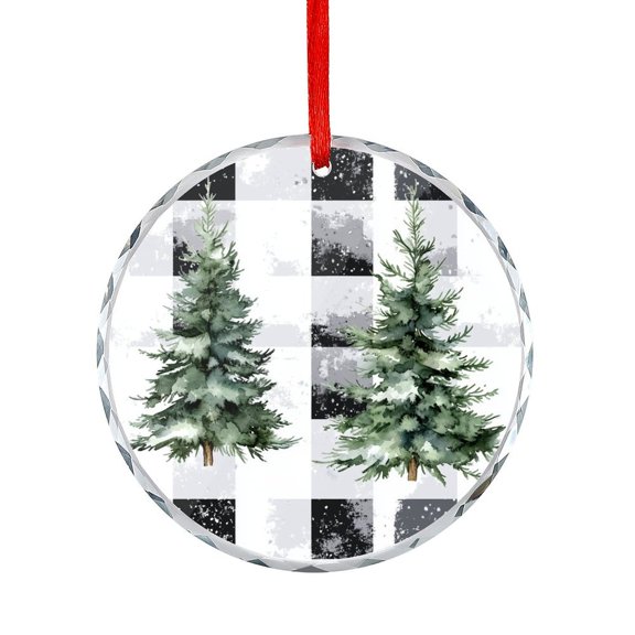 Watercolor Green Christmas Tree Glass Ornament Holiday Home Decor Xmas Rustic Style Winter Round Ornament