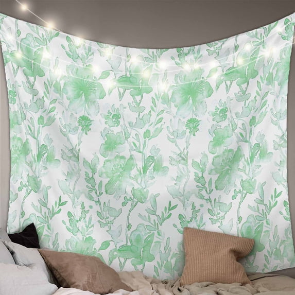 Watercolor Green Floral Large Tapestry for Bedroom Wall Hanging Tapestry, Teal Ombre Botanical Summer Ceiling Backdrop Tapestries Poster Blanket Wall Decor for Teens Room Living Room Dorm 86" x 104"