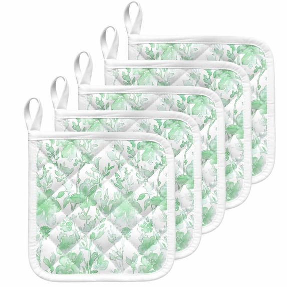 Watercolor Green Floral Pot Holders for Kitchen Heatproof Potholder, 5 Pack Teal Ombre Botanical Summer Hot Pads Multipurpose Oven Pads Cloth Potholders Trivet for Cooking Baking