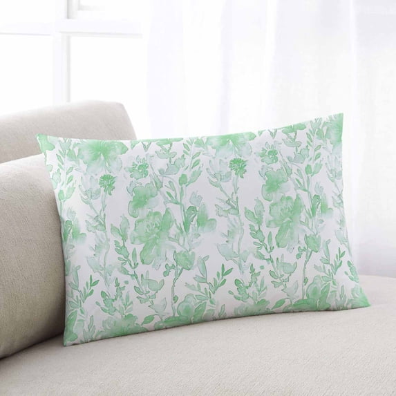 Watercolor Green Floral Throw Pillow Cover, Pillowcase Protectors with Zipper, Breathable Decorative Lumbar Pillow Case Cover, Teal Ombre Botanical Summer Pillow Shams for Couch Sofa 16x24Inch