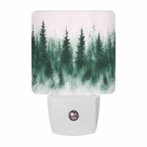 Watercolor Green Forest Plug-in LED Night Lights Trees Auto Dusk-to-Dawn Sensor for Bedroom, Bathroom, Kitchen, Nursery, Hallway, Stairs, Wall Home Decor