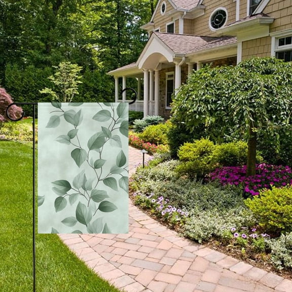 Watercolor Green Leaf Garden Flag 12x18 inch Double Sided Outside Yard Decorations for Home Outdoor