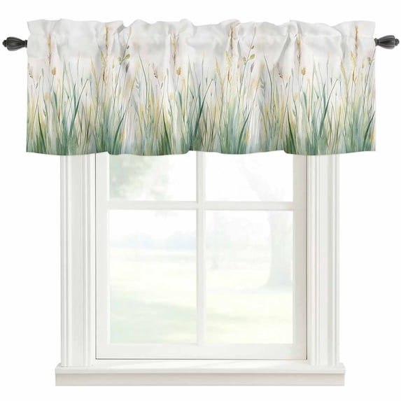 Watercolor Green Leaf Plant Window Valance Curtain Spring Plant Rod Pocket Short Curtain for Living Room, Bedroom & Kitchen Window Decor 54x18in