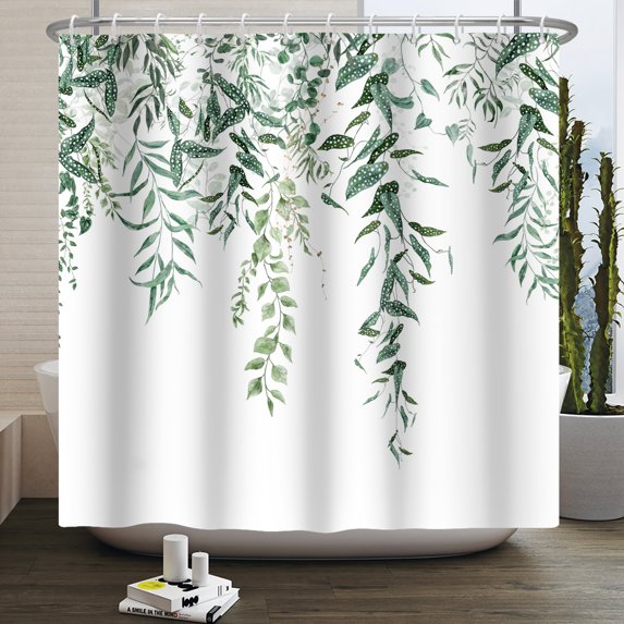 Watercolor Green Leaf Shower Curtain for Bathroom Vines Plant Nordic Minimalist Polyester Botanic Curtain for Home Hotel 180x240
