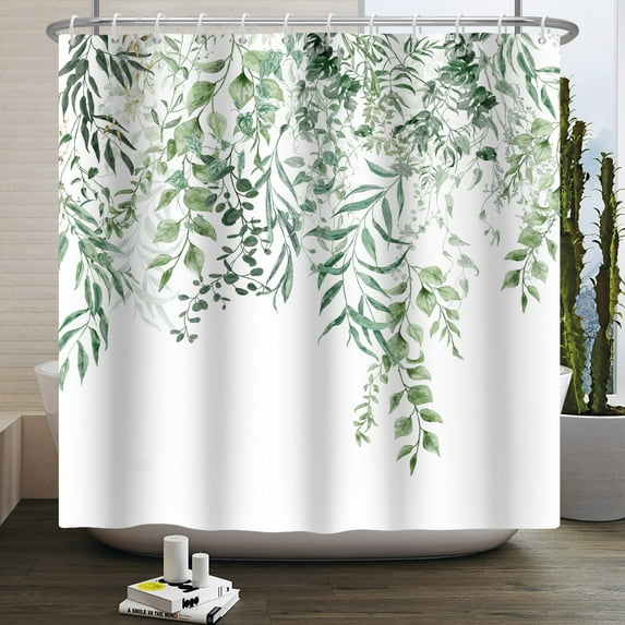 Watercolor Green Leaf Shower Curtain for Bathroom Vines Plant Nordic Minimalist Polyester Botanic Curtain for Home Hotel 180x240