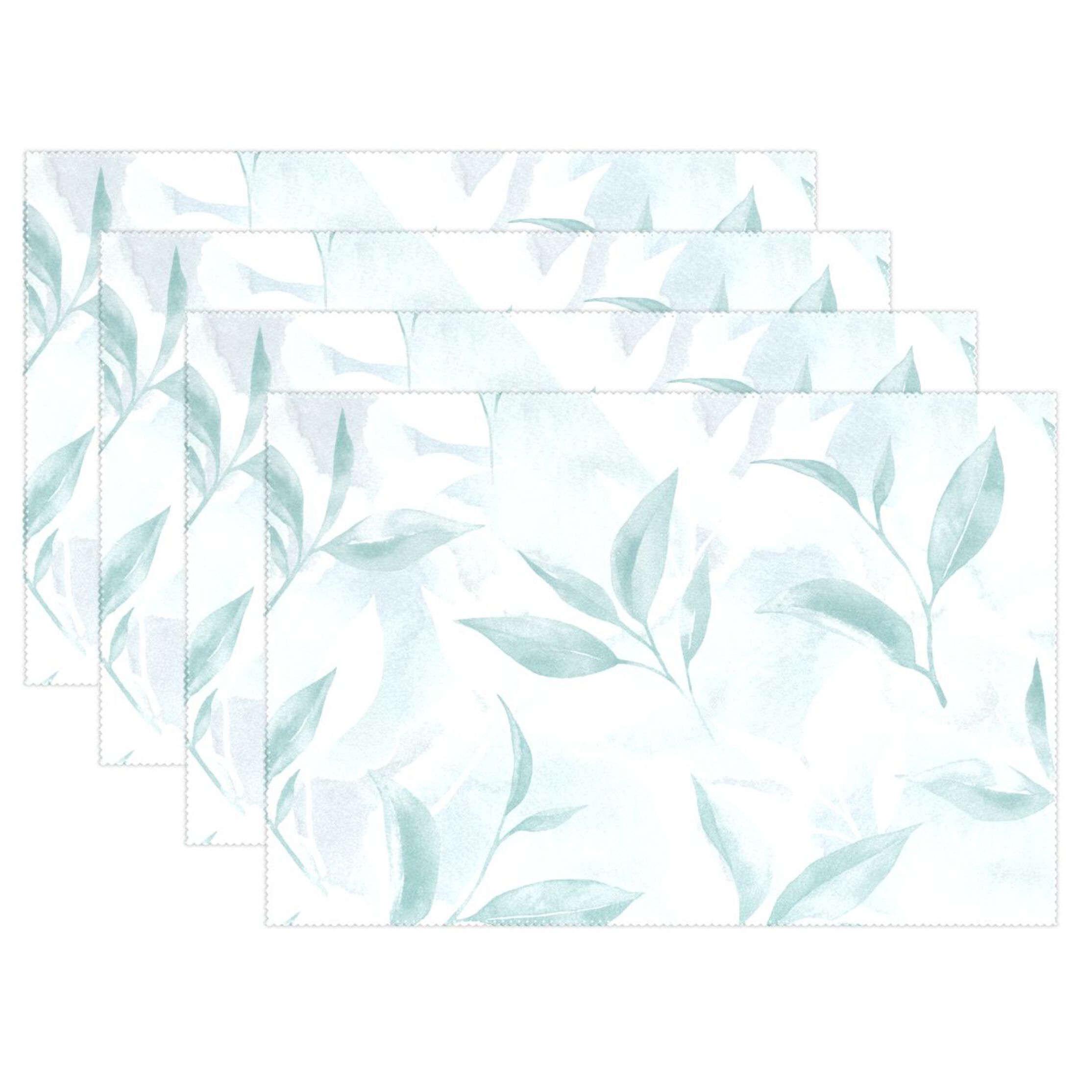 Watercolor Green Leaves Placemats Set of 4 Dining Table Mat Linen Rectangular 12"x18" Washable