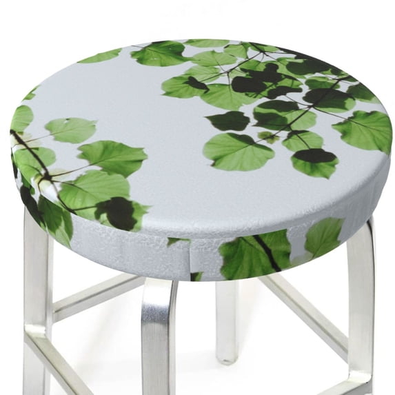 Watercolor Green Leaves Round Bar Stool Seat Covers, Elastic Round Chair Cover Stool Seat Slipcover Bar Stool Cushions Round Pad for 12-14 inch