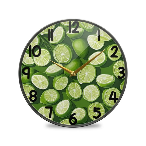 Watercolor Green Lemons Round Acrylic Wall Clock Silent Battery Operated Home Decor for Living Room Bedroom