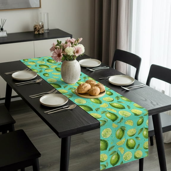 Watercolor Green Lime on Teal Table Runner 36 Inches Long,Kitchen Dining Tablerunners Summer Tropical Fruits Linen Table Runners Dresser Scarves for Home Dinner Wedding Holiday Party Decor