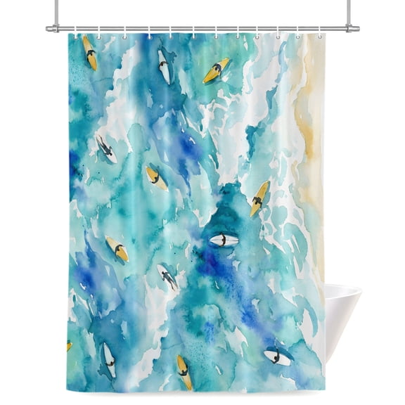 Watercolor Green Ocean Shower Curtains for Bathroom, Yellow Surfboard Beach Summer Waterproof Fabric Shower Curtain for Bathroom Bathtub Decoration, Machine Washable 36"x72"