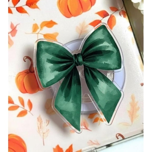 Watercolor Green Ribbon Bow MagSafe Phone Grip, Phone Grip Holder, MagSafe Grip for iPhone, Magnetic Stand, Perfect Gift