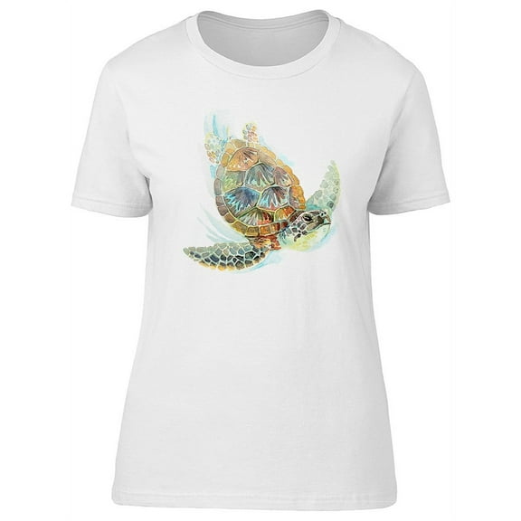 Watercolor Green Sea Turtle T-Shirt Women -Image by Shutterstock, Female Large