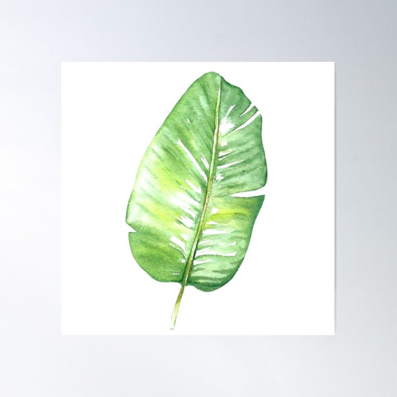 Watercolor Green Tropical Leaf - Hand-Painted Watercolor Poster Wall Art, Modern Wall Decor For Living Room Bedroom, 30x30 UNFRAMED