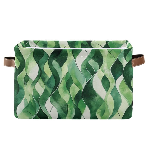 Watercolor Green Wavy Lines Foldable Storage Basket,Canvas Fabric Foldable Storage Bins with Handles Open Home Storage Bins Boxes for Toy Book Shelf Closet Baskets