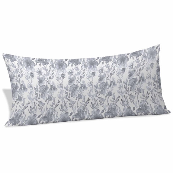 Watercolor Grey Floral Body Pillow Covers 20"x60", Gray Ombre Botanical Summer Soft Brushed Microfiber Breathable Throw Pillow Covers, Pillowcase with Zipper for Couch Sofa Bedroom Living Room