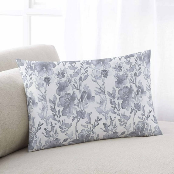 Watercolor Grey Floral King Size Pillow Cover, Pillowcase Protectors with Zipper, Breathable Decorative Throw Pillow Case Cover, Gray Ombre Botanical Summer Pillow Shams for Couch Sofa 20x36Inch