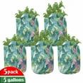 thumbnail image 1 of Watercolor Grow Bags 5-Pack, Exotic Jungle Hawaii, Heavyduty Fabric Pots with Handles for Plants, 2 Sizes, Green Pink White, by Ambesonne, 1 of 3