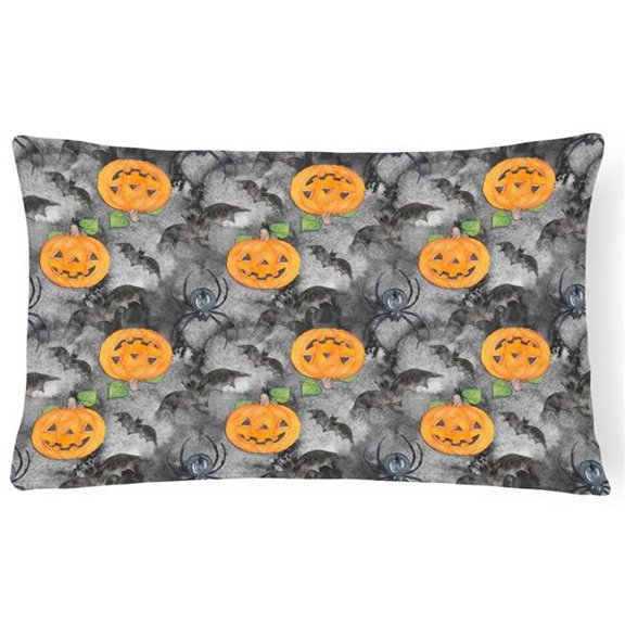 Watercolor Halloween Jack-O-Lantern Bats Canvas Fabric Decorative Pillow - 12 x 16 in.