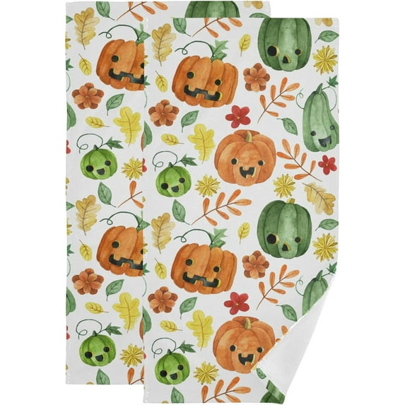 Watercolor Halloween Pumpkin Hand Towels for Bathroom, Fall Maple Leaf Floral Kitchen Towel 2 PCS Ultra Soft and Highly Absorbent Decorative Fingertip Face Bath Towels for Spa & Hotel, 28.3"x 14.4"