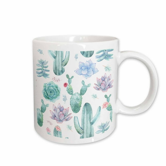 3drose, Watercolor Hand Drawn Cactus Succulent on White Illustration, 11oz Mug