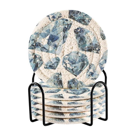 Watercolor Hand Painted Crystals Drinking Coasters Cup Mat with Holder for Kitchen Cafe Bar 6 Packs