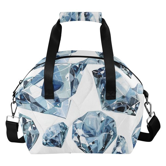 Watercolor Hand Painted Crystals Insulated Lunch Bag Reusable Quilted Lunch Box Waterproof Leakproof Lunch Container
