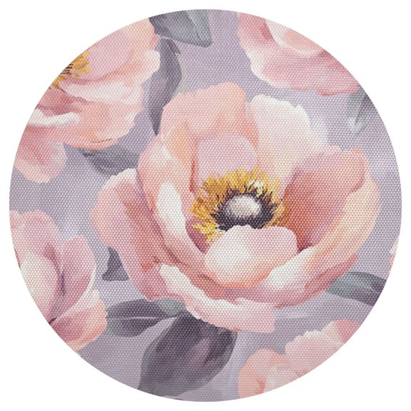 Watercolor Hand Painted Peony Florals PVC Round Grid Placemat Table Mat 1 Pc 15.4" x 15.4"