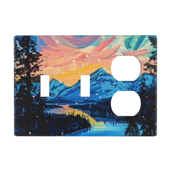 Watercolor Hand Painted Sky Switch Cover Decorative Wall Plate 3-Gang 2-Toggle 1-Duplex Standard Size