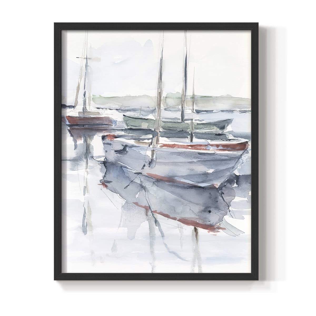 Watercolor Harbor Study I Framed Print in Black Solid Wood 11 x 14 Framed Print