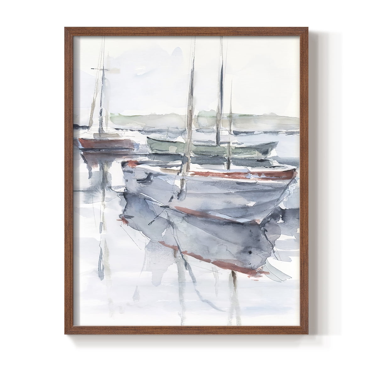Watercolor Harbor Study I Framed Print in Brown Solid Wood 11 x 14 Framed Print