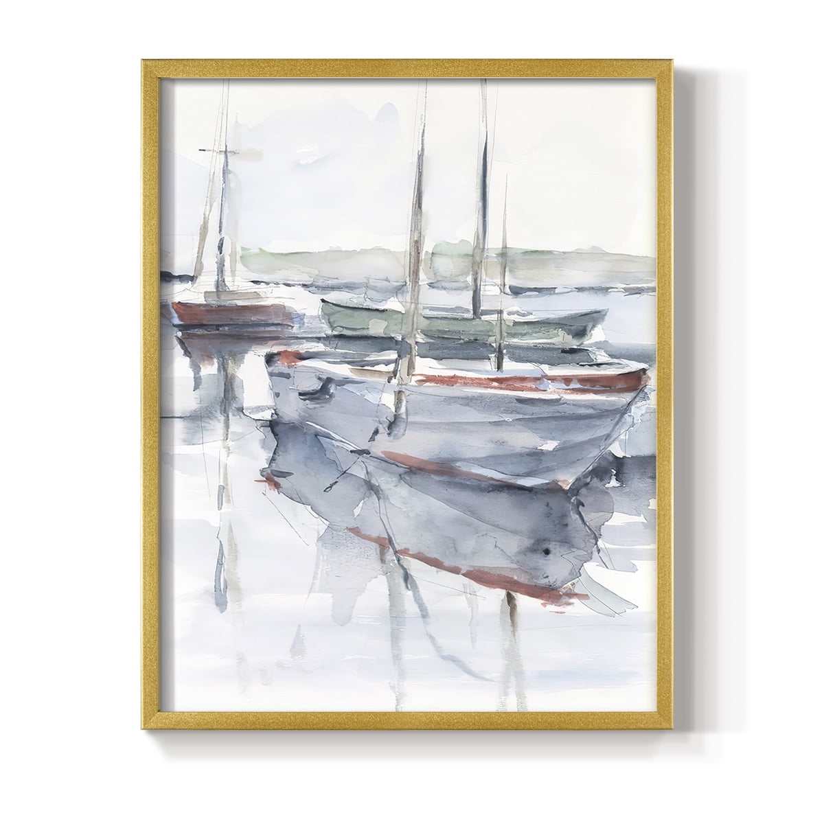 Watercolor Harbor Study I Framed Print in Gold Solid Wood 8 x 10 Framed Print